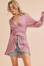Aemi + Co Tied Collared Neck Long Sleeve Top - Farnelli