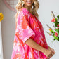 First Love Slit Printed Round Neck Half Sleeve Blouse - Farnelli
