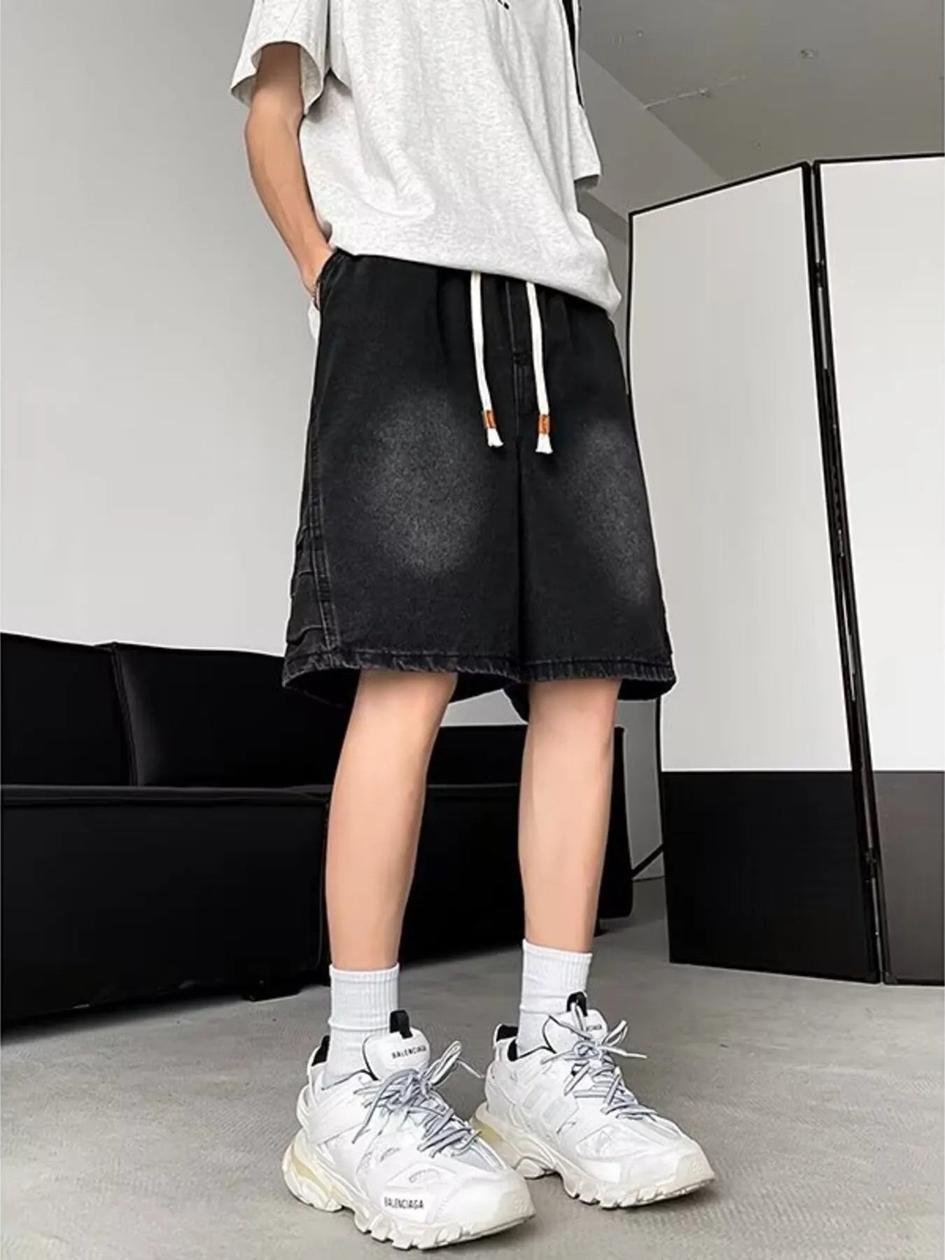 Men's Plus Size Wash Loose Fit Denim Shorts - Farnelli