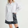 Aemi + Co High-Low Collared Neck Drop Shoulder Shirt - White