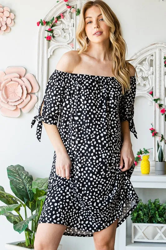 Heimish Full Size Short Sleeve Off Shoulder Animal Mini Dress Plus Size - Farnelli
