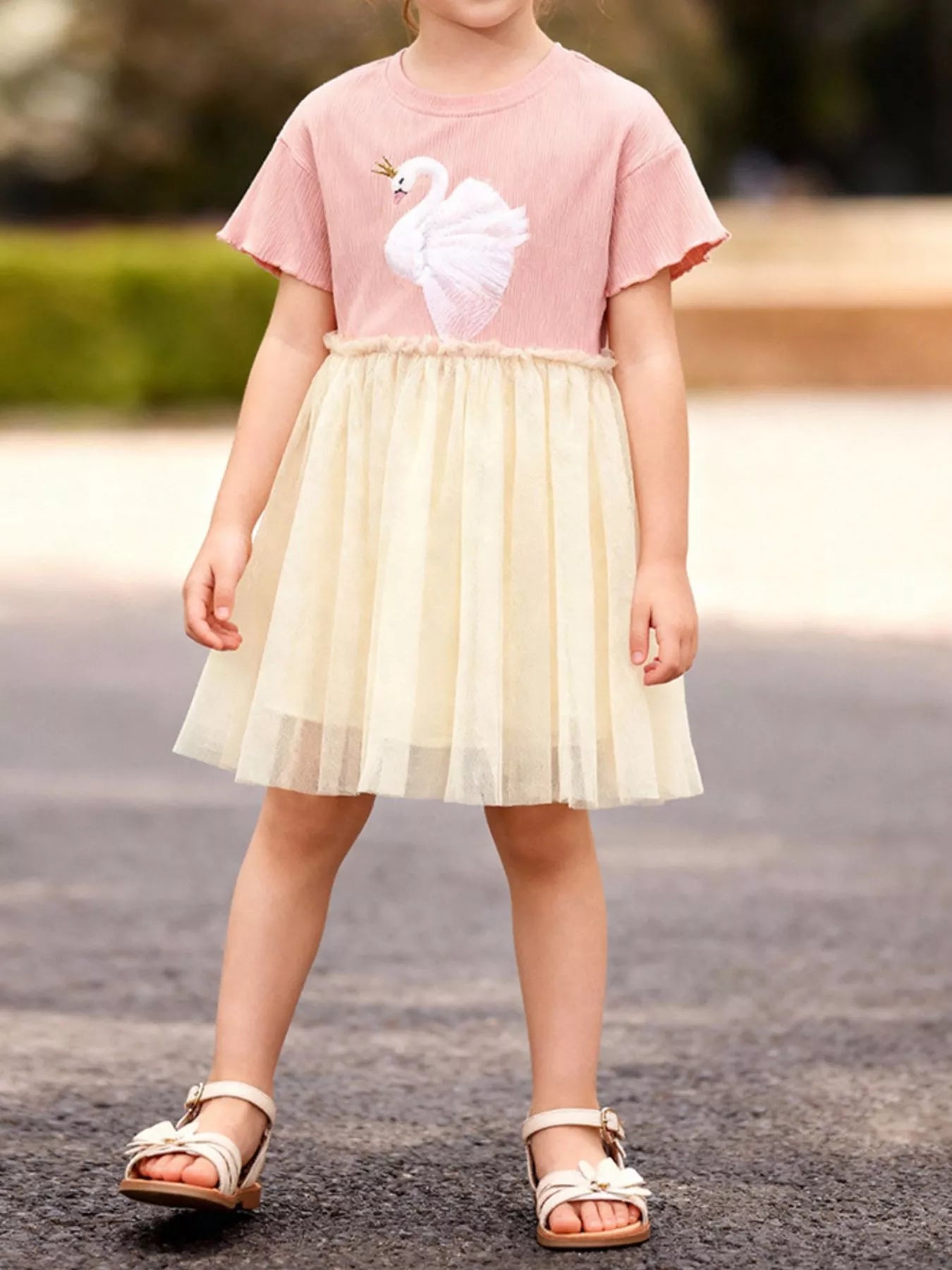 Children's Swan Short Sleeve Tulle Dress - Farnelli