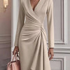 Ruched Surplice Long Sleeve Dress - Khaki