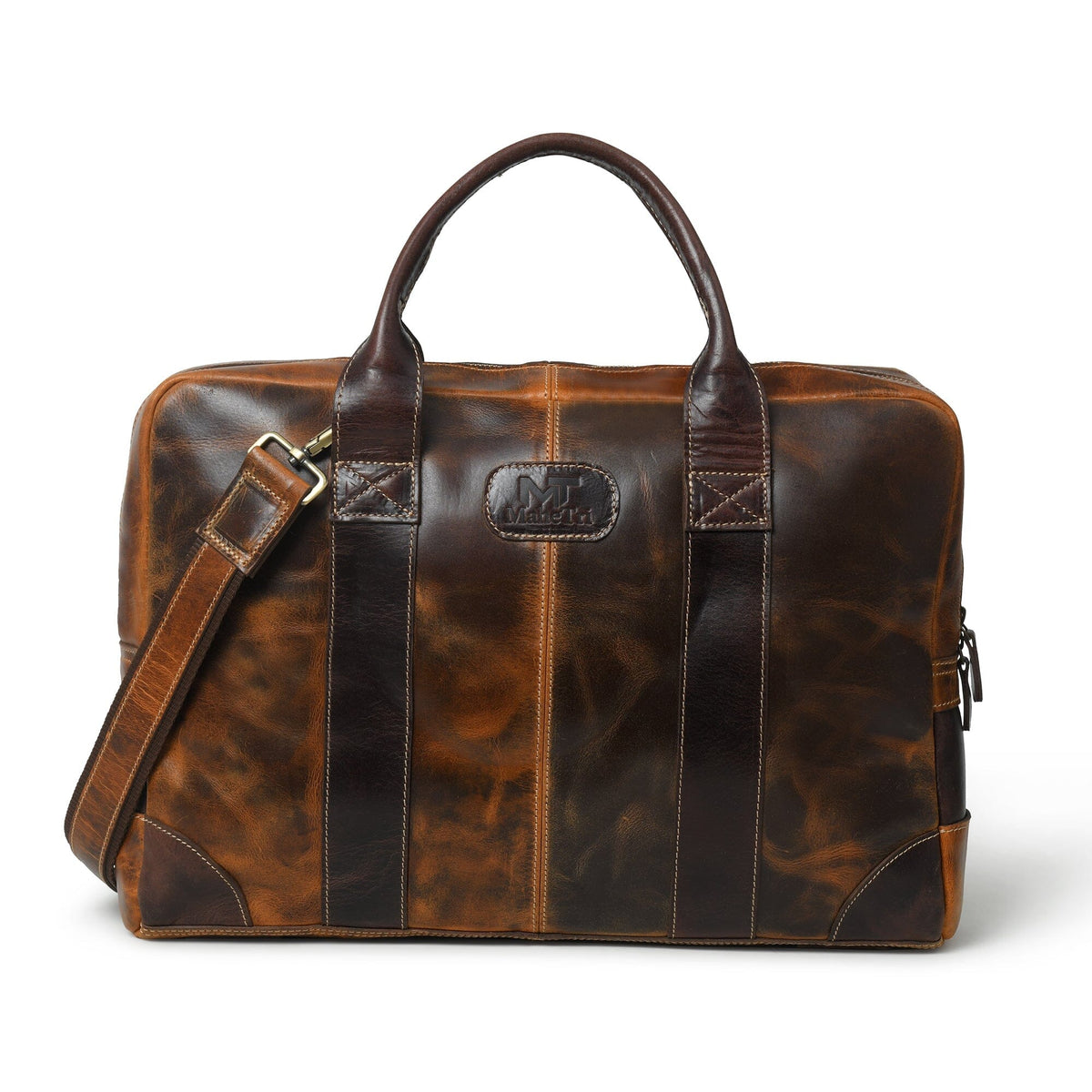 Brown Jefferson Briefcase by Classy Leather Bags, featuring smooth leather with sturdy handles and secure clasp closure.