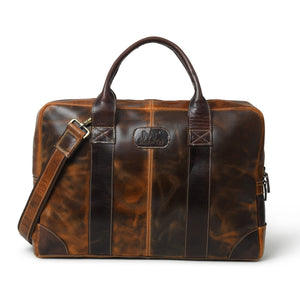 Brown Jefferson Briefcase by Classy Leather Bags, featuring smooth leather with sturdy handles and secure clasp closure.