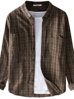 Men's Plus Size Button Up Long Sleeve Plaid Shirt - Farnelli