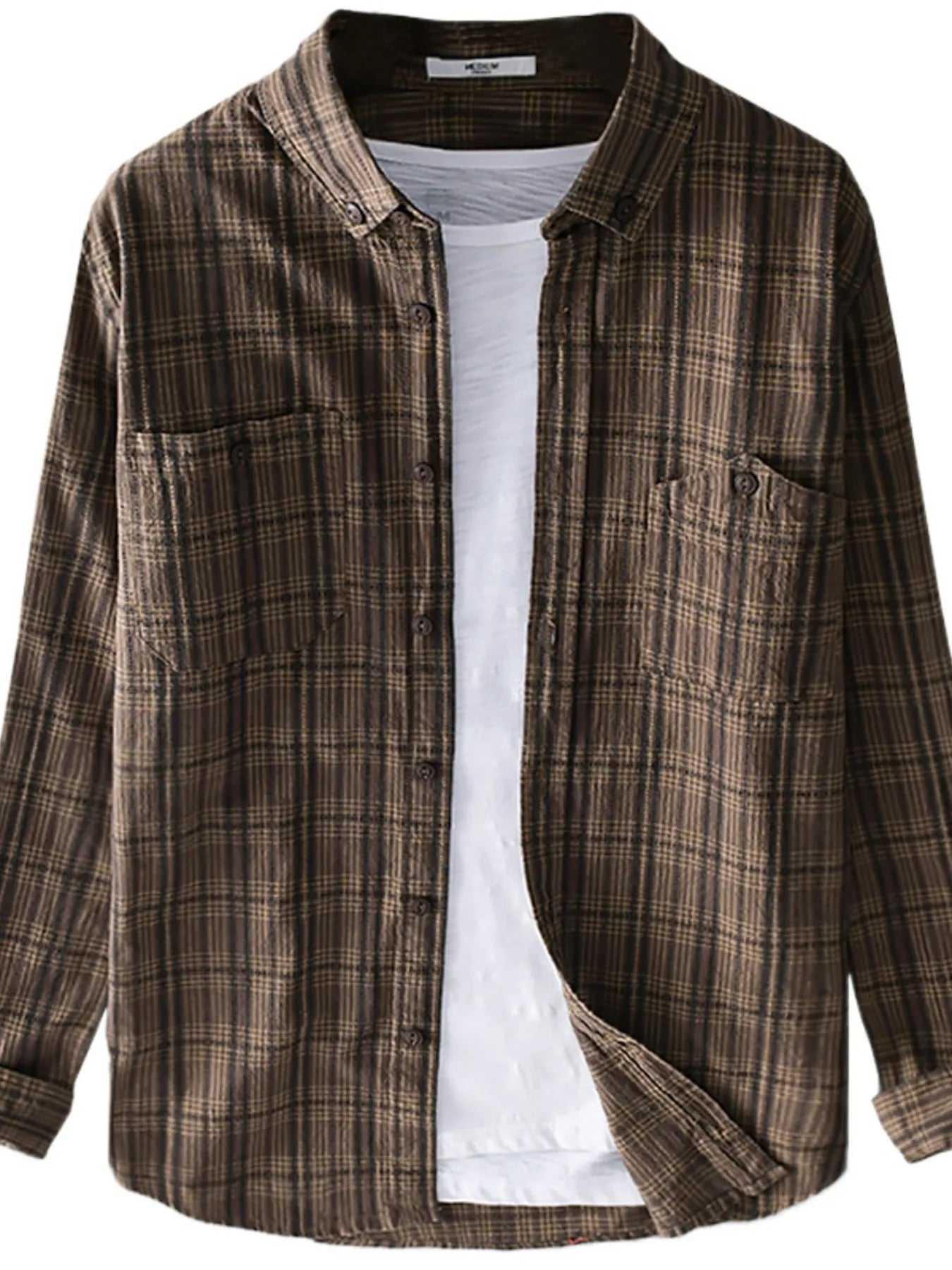 Men's Plus Size Button Up Long Sleeve Plaid Shirt - Farnelli
