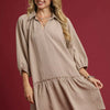 Umgee V-Neck Tiered Mini Dress - TAUPE