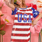 BiBi American Flag Theme Usa Print Sequin Dress - Farnelli