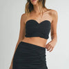 MABLE Ruched Tube Crop Top and Skirt Set - Black