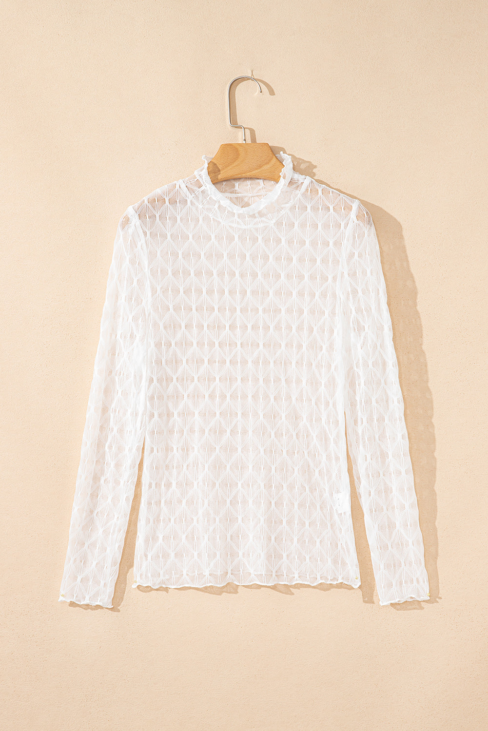 Ruth Sheer Mesh Patterned Lettuce Trim Top - Farnelli