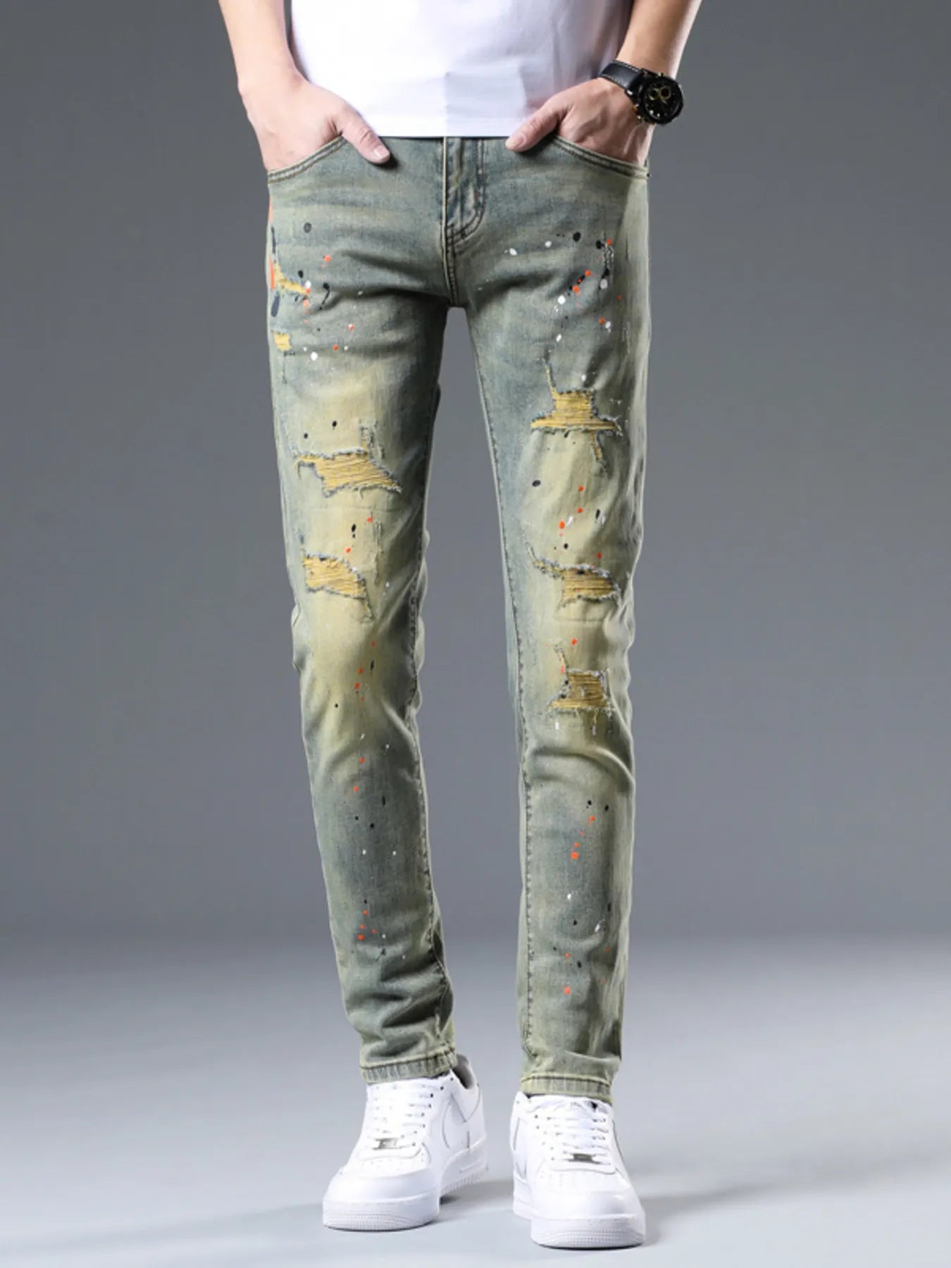 Men's Distressed Slim Fit Jeans - Farnelli