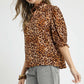 Umgee Full Size Leopard Print Ruffle Neck Blouse Plus Size - Farnelli
