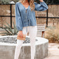 Oakley Tied Front Long Puff Sleeve Denim Top - Farnelli