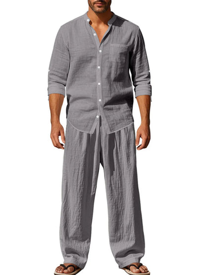 Men's Full Size Button Up Shirt and Pants Set Plus Size - Farnelli