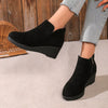 Round Toe Wedge Ankle Boots - Black