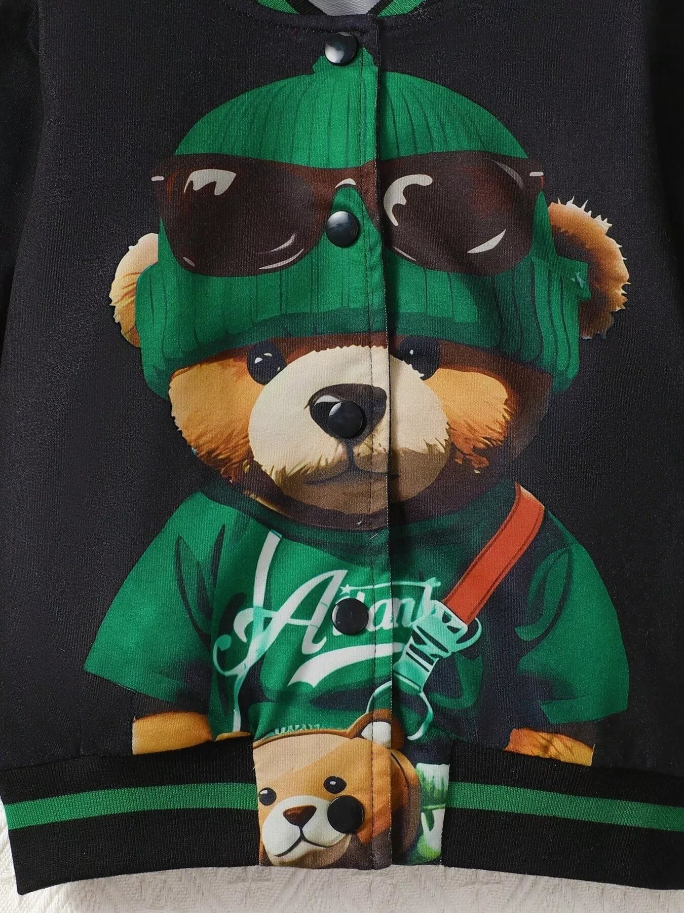 Children's Cartoon Bear Graphic Baseball Jacket - Farnelli