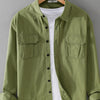 Men's Plus Size Button Down Shirt with Dual Chest Pockets - Green