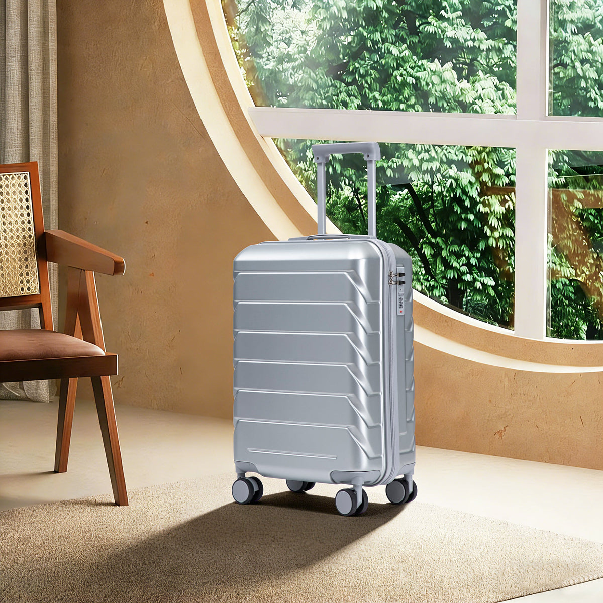 HouseOfZazla 20-inch silver ABS hard shell luggage with four spinner wheels