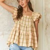 ADORA Ruffled Square Neck Cap Sleeve Babydoll Blouse - Blush