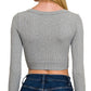 Zenana Seamless Fitted Rib V-neck Long Sleeve Crop Top - Farnelli