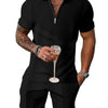 Men's Plus Size Zip Up Short Sleeve Top and Shorts Set - Black