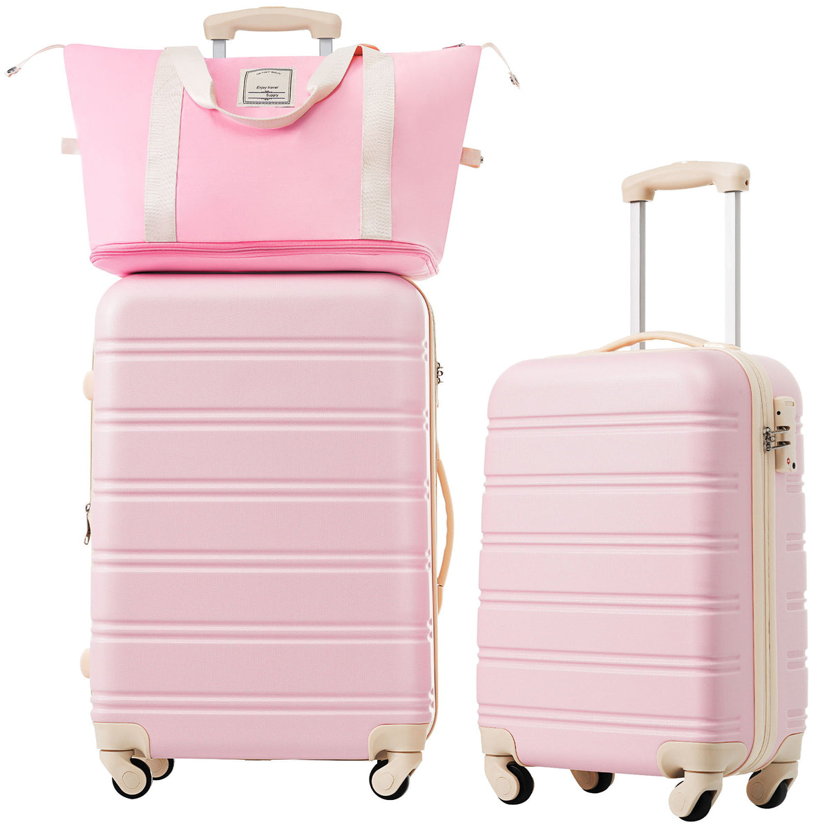 HouseOfZazla hardshell luggage set with spinner wheels and TSA lock in black, white, or pink