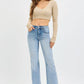 RISEN Full Size Tummy Control Mid Rise Flare Jeans with Fray Hem Detailed Plus Size - Farnelli