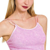 Zenana Washed Ribbed Seamless Double Strap Brami - B LAVENDER