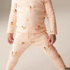 Children's Ballerina Print Round Neck Top and Pants Pajama Set - Apricot