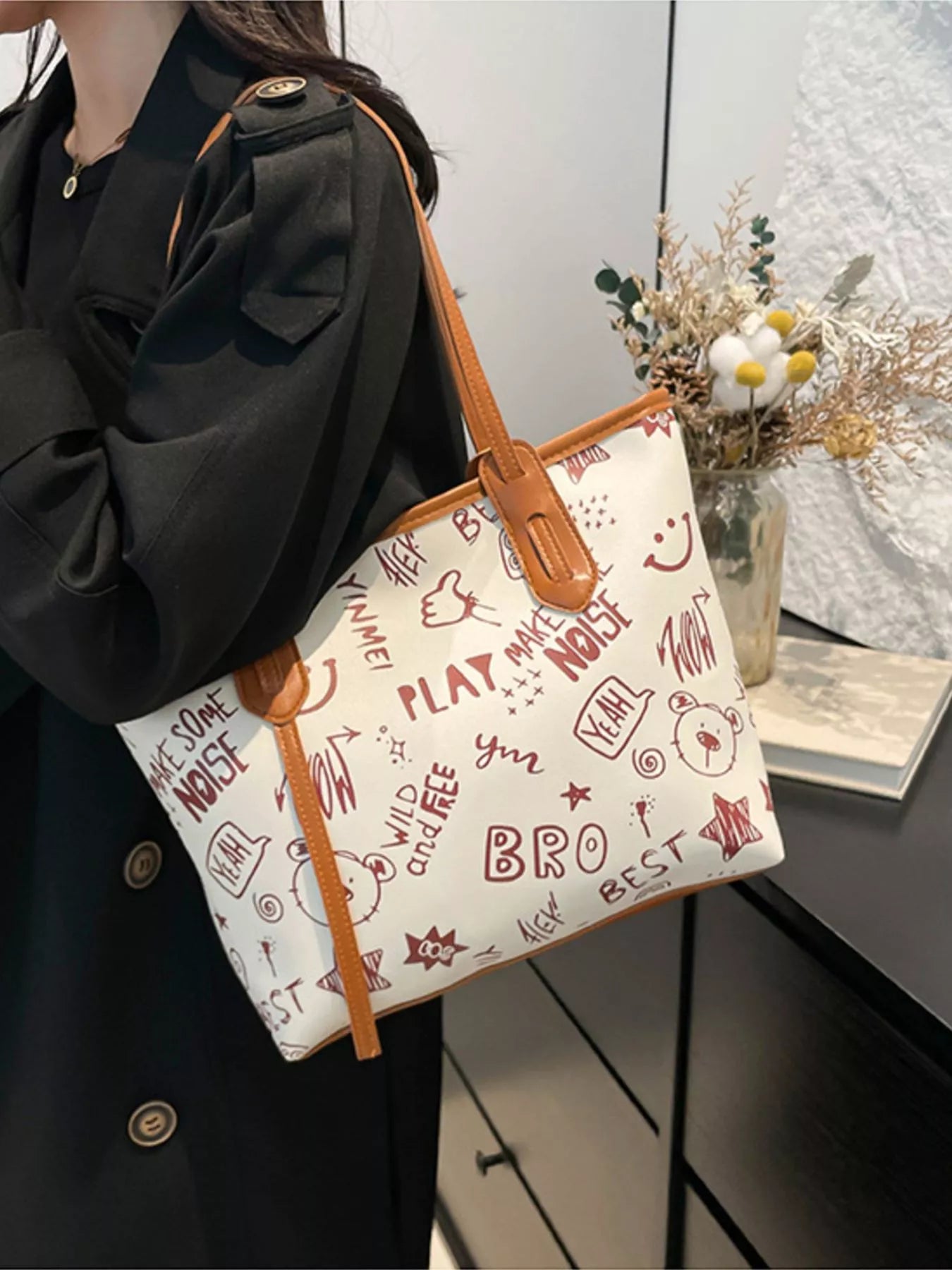 Graffiti Print Casual Tote Bag - Farnelli