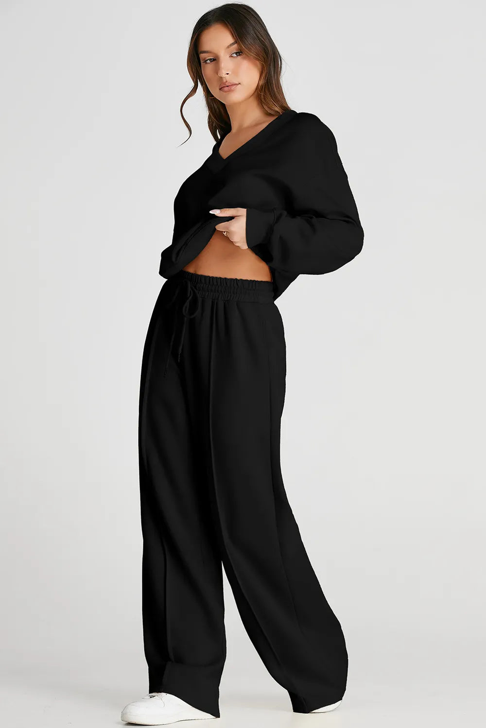 V-Neck Long Sleeve Top and Pants Active Set - Farnelli