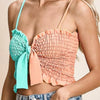 BiBi Woven Color Block Smocked with Ribbon Bra Top - MINIT/PEACH