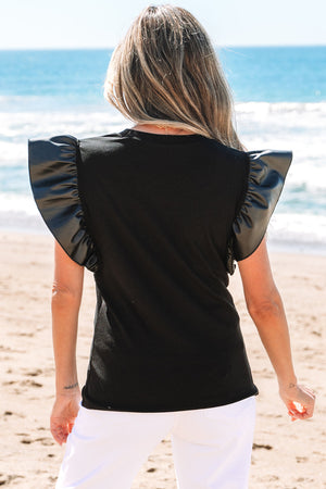Macy Leather Ruffle Sleeve Blouse - Farnelli