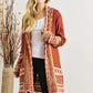 ADORA Full Size Fringe Hem Aztec Border Cardigan Plus Size - Farnelli