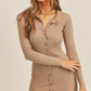 Mable Button Up Ribbed Mini Shirt Dress - Farnelli