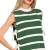 Zenana Side Tie Stripe Sweater Vest - DK GREEN