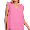 Zenana Double Gauze Raw Edge V-Neck Tank - LT FUCHSIA