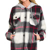 Zenana Plaid Drawstring Hooded Fleece Shacket - BLACK