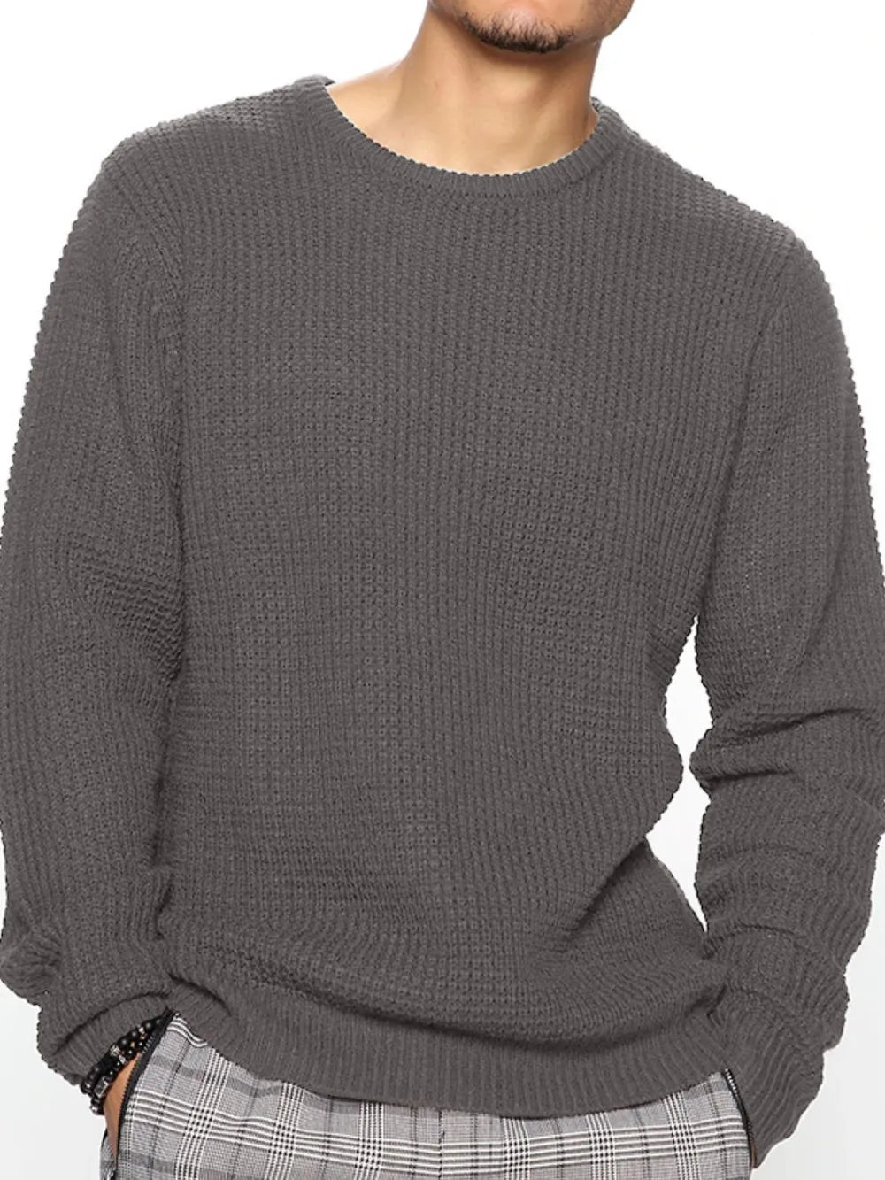 Men's Full Size Round Neck Long Sleeve Sweater Plus Size - Farnelli