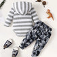 Children's Striped Hooded Bodysuit and Camouflage Pants Set - Farnelli