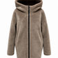 Alaska® Grazia reversible faux shearling hooded coat in dark chocolate and beige, full-length parka view