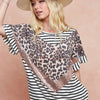 BiBi Stripe Rayon Span Knit Color Block Top With Leopard - IVORY/BLACK