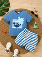 Children's Dinosaur Print Tee & Striped Shorts Set - Farnelli