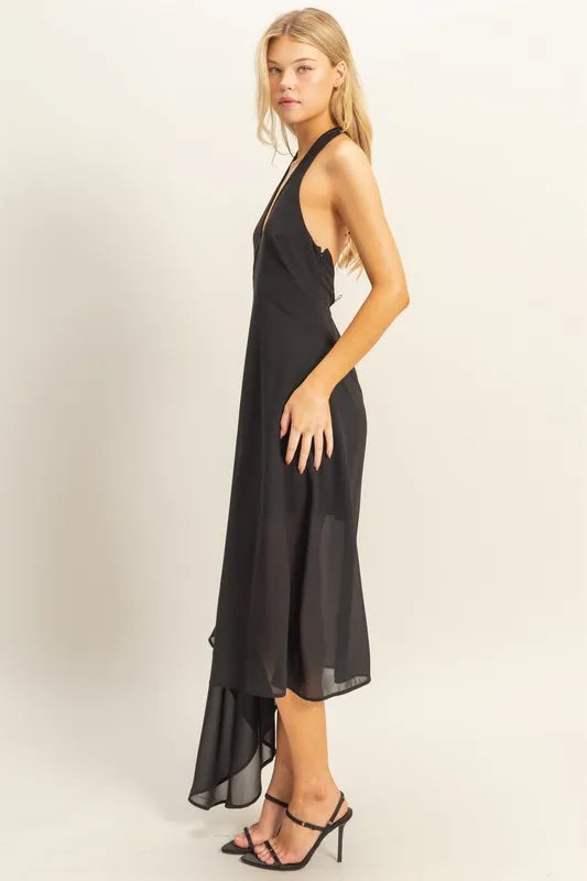 HYFVE Chiffon Halter Asymmetrical Hem Dress - Farnelli