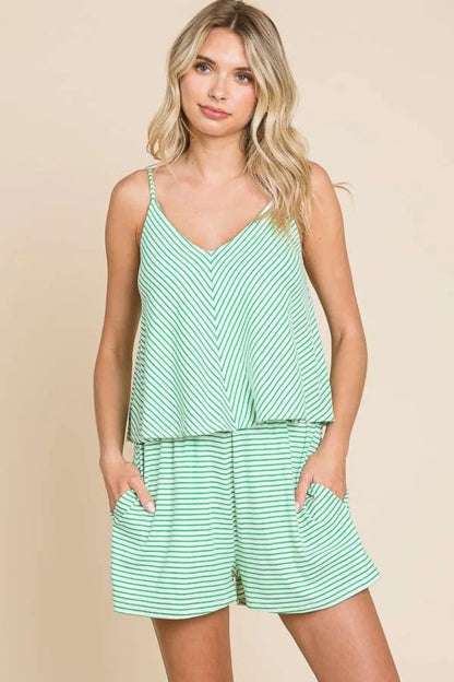 Culture Code Full Size Double Flare Striped Romper - Farnelli