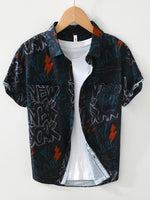 Men's Plus Size Printed Button Up Short Sleeve Shirt - Farnelli