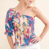 And The Why Allover Floral Print Smocked One Shoulder Blouse - FLORAL