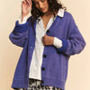 Davi & Dani Shawl Collar Ribbed Detail Button Up Cardigan - Azure