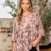 Sew In Love Full Size Aztec Distress Print Half Sleeve Crisscross Top - Mocha Mauve